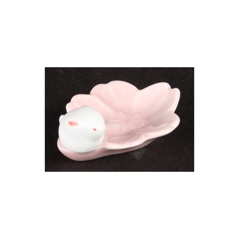 Hasami Ware 73359 Sakura Rabbit Flower Chopsticks Holder, Peach