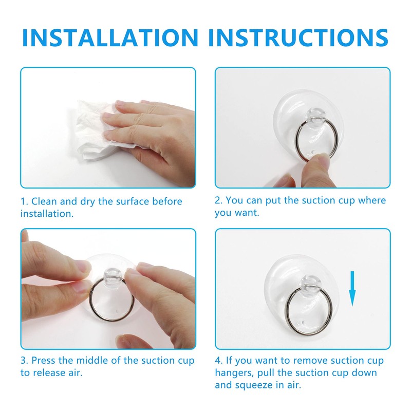 Piutouyar 12Pcs Suction Cup with Ring 1.2"/30mm Clear Key Ring