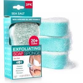 Exfoliating Body Wash In A Sponge, Sea Salt, Contains Avocado Oil and Vitamin E, Cleanse, Exfoliate, and Moisturise, 100ml, Pack Of 1 (Pack of 6)