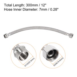 uxcell 12 Inch Long Faucet Supply Line Connector, G3/8 Female Compression Thread x G1/2 Male Connector Straight Thread 304 Stainless Steel Water Supply Hose Line