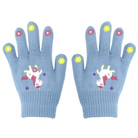 CHEERYMAGIC Kids Gloves, Winter Knitted Colorful Unicorn Gloves Magic Full Finger Gloves Stretchy Warm Gloves Children Mitten for Boys and Girls 7-13 Years Old A7DJSYHST (light blue)