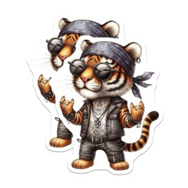 (2 Pack) Rocker Tiger Magnets - Cool Cat Art - Unique Kitchen Fridge Decor - 5" On Longest Side - Sticks to Smooth Flat Surfaces - Made in USA - MAG10678
