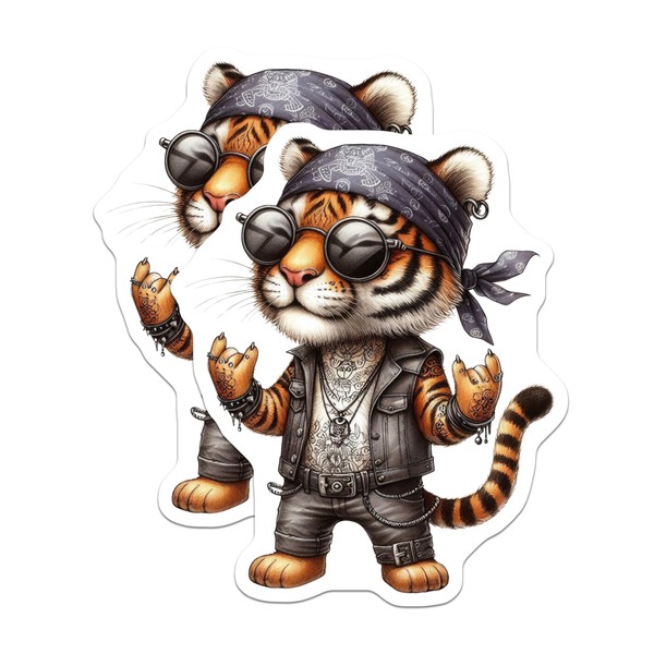 (2 Pack) Rocker Tiger Magnets - Cool Cat Art -