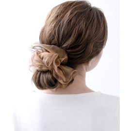 VINGTAINE HS-141-BR- Organza Volume, Chunchie, Large, Big, Gorgeous, Mature Look, Stylish, Bulk Hair Scrunchie, Pony,