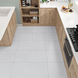 WESTICK Terrazzo Floor Tiles Peel and Stick Waterproof Bathroom Self Adhesive Floor Tiles Grey Marble Peel and Stick Floor Tile for Bedroom Kitchen Hallways Granite Vinyl Flooring 5 Pack 12" x 12"