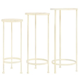 FAMIROSA Plant Stand Set 3 Pieces Vintage Style Metal Antique White(Weight:37.48 lbs),245937