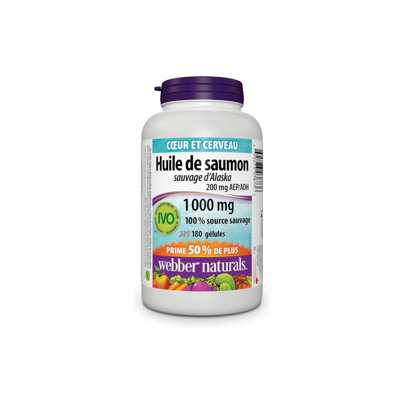 Webber Naturals Wild Alaskan Salmon Oil 1,000 mg, 180 Softgels,