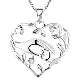 YL Mother Necklace Sterling Silver Mom Daughter Pendant Mum Hold Child's Hand Heart Necklace Gifts for Mum Women