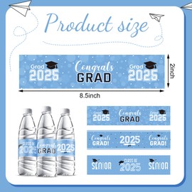 Outus 39 Pcs Graduation Decorations Water Bottle Labels 2025 Congrats Grad Stickers Class of Party Supplies for High School College Nursing Doctorate Graduation Celebration(Light Blue)