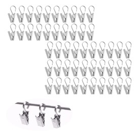 50 PCS Stainless Steel Curtain Clips Metal Hanging Hooks,Curtain Hangers Clips, Small Heavy-Duty Hook Clip Set,for Bedroom, Bathroom, Home Decoration