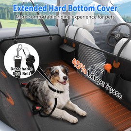 Back Seat Extender for Dogs, Heavy-Duty Hard Bottom Backseat Cover, Car Hammock for Dogs & Pets, Upgraded PU Leather - Waterproof & Anti-slip & Anti-scratch & Wipe-down Cleaning for Cars & SUVs