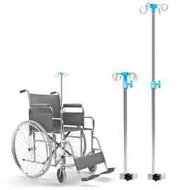 Gubigo IV Poles for Wheelchair Infusion Stand, Medical Grade Reinforced Stainless Steel Portable IV Stand with 4 Hooks and Solid Metal Base, Telescopic Iv Pole Adjustable Height 29.5-52.5 Inches