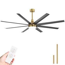 65 Inch Ceiling Fans with Lights and Remote, 8 ABS Blades, Quiet Reversible DC Motor, 6-Speed, Timer, 2 Downrods, 3 Color Led Light, Industrial Ceiling Fans Fandelier for Bedroom Office (Gold & Black)