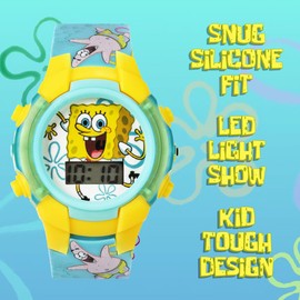 Accutime Nickelodeon Spongebob Squarepants Kids LCD Watch with LED Lights - Colorful Character Strap, Interactive Flashing Display, Comes in Collectible Tin Box