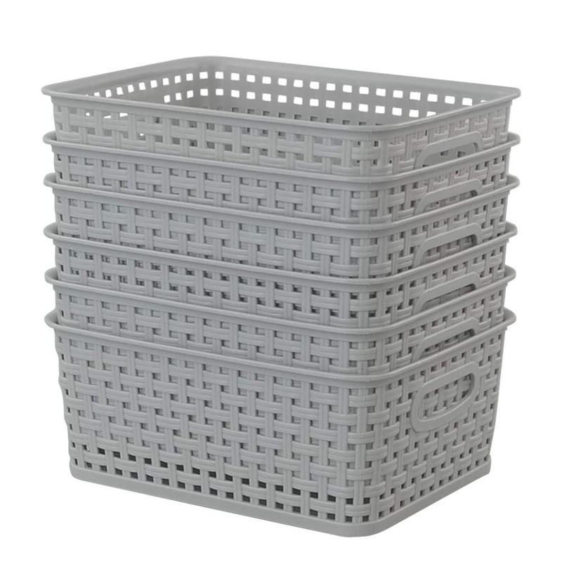 Cadine Grey Plastic Storage Baskets, 6 Pieces, Small Basket, Storage