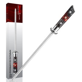Inferuno 10" Sharpening Rod – Premium #600 Grit Powdered Diamond Coating – Red Resin and Stabilized Wood Handle for Professional Knife Honing