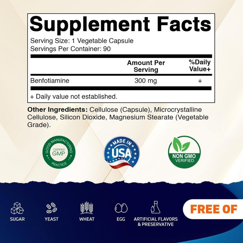 ⚡🧠 Benfotiamina 300 mg | 90 Cápsulas Vegetales | Energía