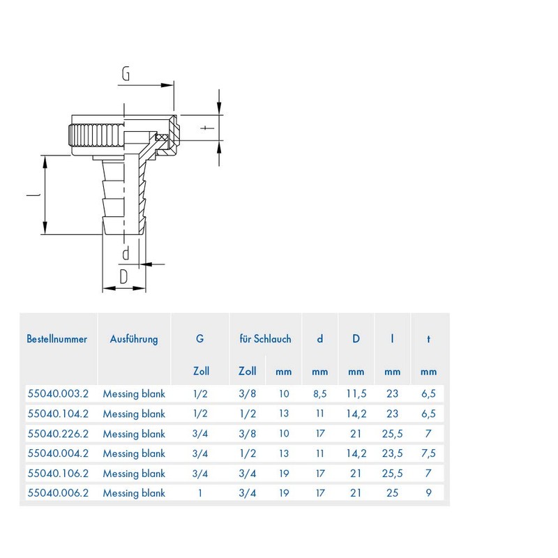 ABA Beul 55040.006.2 Hose Fitting with Knurled Nut 1 Inch
