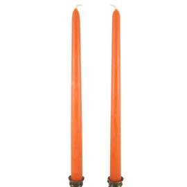 Candlestock Handmade Dripless Beeswax Rounded Top Taper Candle Pair - 12 inch - Orange