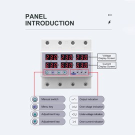 AC390-500V Electricity Meter, 3 Phases, DIN Rails, Voltmeter, Ammeter, DIN Rail, Overvoltage Overcurrent Protection, Automatic Reset, Digital Display, Volt, Current, Real Time (63A)