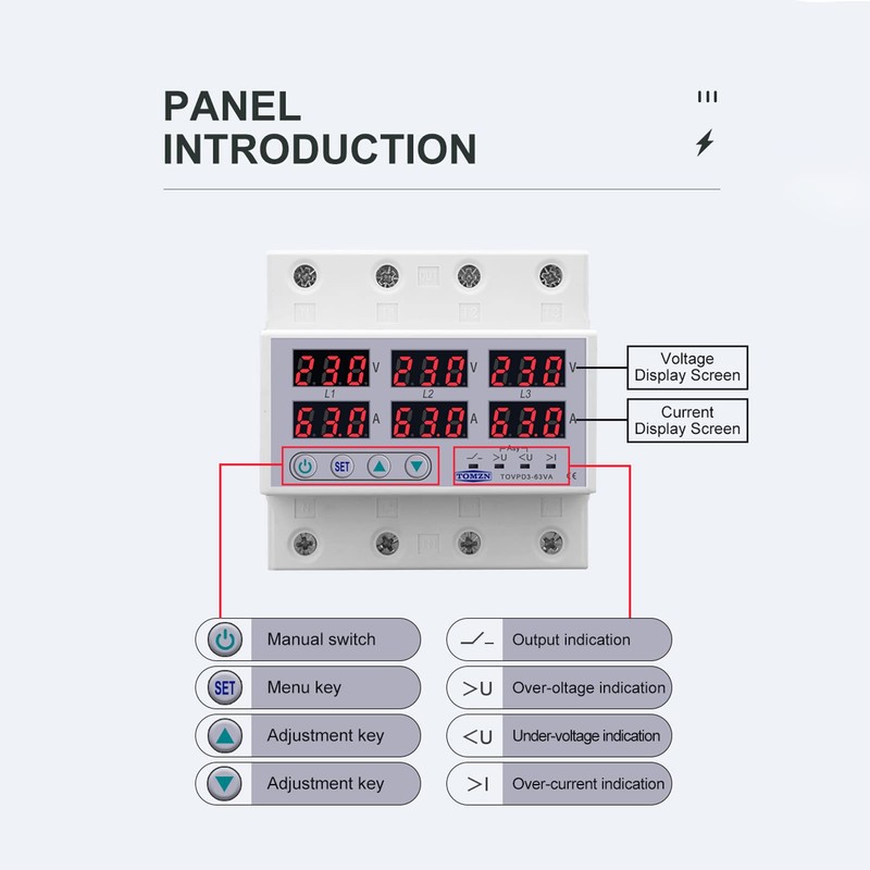 AC390-500V Electricity Meter, 3 Phases, DIN Rails, Voltmeter, Ammeter, DIN