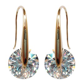 Navachi - Base Metal 18K Gold Plated Round White Cubic Zirconia, gold-plated