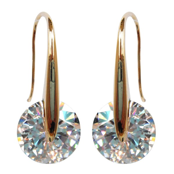 Navachi - Base Metal 18K Gold Plated Round White Cubic