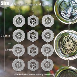 Leafcraft 12Pcs Bird Scare Discs Set Reflective 3D Stainless Steel Wind Spinner Outdoor Garden Hanging Decor, Bird Devices Deterrent Reflectors to Scare Birds Away from Yard Patio (Sunflower and Bee)