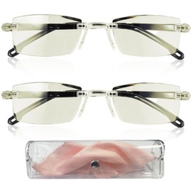 panthra 2 Pieces of Intelligent Dual Focus Glasses, Presbyopia Glasses, With Box and Cloth, Smart Zoom Technology, Anti-Blue Light Eye Protection, Comfortable Wearing (Yellow)