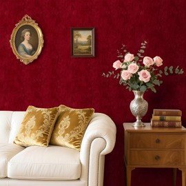 HelloWall 30"x317" Large Size Dark Red Contact Paper Self Adhesive Velvet Wallpaper Peel and Stick Fabric Wallpaper Velvet Backing Paper for Walls Dresser Jewelry Crafts Flocking Wrinkled Textured