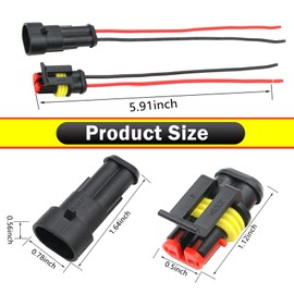Zikefest 2 Pin Waterproof Wire Connectors, Auto Electrical Wire Connectors, Auto Electrical Connectors Male and Female Way, with Wire 16AWG Marine, Suitable for Car, Truck, Boat (5 Kits)