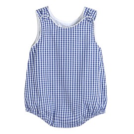 Lil cactus Baby Boys and Girls Dark Blue Gingham Bubble Romper, 18-24 Months