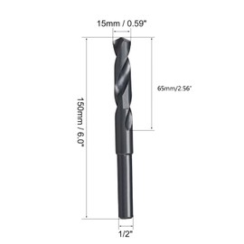 TA-VIGOR 15mm Reduced Shank Drill Bit, 1/2 Inch Shank Blacksmith Drill Bit High-Speed Steel Twist Drill Bit HSS 9341 for Aluminium, Steel, Wood, Plastic, Black Oxide