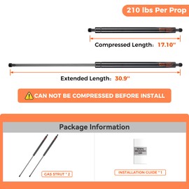 PAMAGOO PAMAGOO 6212S10 30 inch Gas Strut 210 lbs 934 N Shock, 30" Prop Spring for Tonneau Cover Truck Undercover Pickup Heavy Truck Bed Lid Queen Size Mattress Overhead Door Lift Support