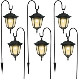 Dynaming 6 Pack Solar Hanging Lights Outdoor, Solar Powered Garden Decorative Lanterns with 6 x 38 Inch Shepherd Hooks, Waterproof Landscape Lighting for Lawn Patio Yard Pathway Driveway, Warm White
