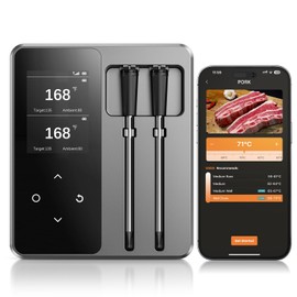 Wireless Meat Thermometer with App Control, 600FT Bluetooth Range, Dual Probes & 6 Sensors, 0.5S Instant Read, LCD Display, IP67 Waterproof Real-Time Monitoring & Smart Alerts for BBQ, Grill, Oven