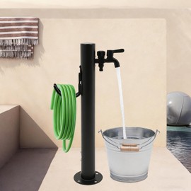 Outdoor Vertical Garden Water Column with Faucet, Floor Mounted Hose Stand with Faucet, Stainless Steel Frost-Proof Vertical Water Hydrant for Exterior Patio Backyard and Lawn (Round)