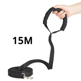 ECOMM369 15M Black Nylon Double Dog Leash with Comfortable Padded Handle, Waterproof, Long Length, 360°Rotated Zinc Alloy Hook, Great For Training And Swimming, Perfect For Large Dogs