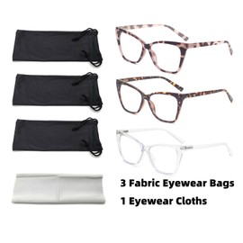 HIGHLIKE 3-Pack Reading Glasses for Women Stylish Oprah Cat-Eye Spring Hinge Readers Anti Blue Light Eyestrain/Glare/UV, Tortoise Pink-Bdot TransParent 2.0 x