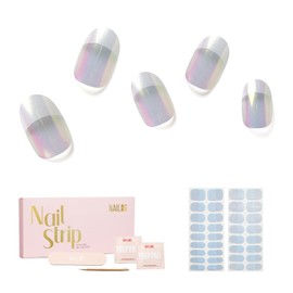 Semi Cured Gel Nail Strips - NAILOG 34 Pcs French Clear Glitter Gel Nail Stickers Buy 3 Get 1 UV Light, Extra Long Nail Wraps with Glossy Gel Finishing for Spring Summer, Magic Aura