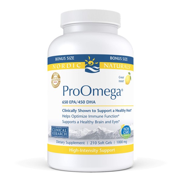 Nordic Naturals ProOmega, Lemon Flavor - 210 Soft Gels - 1000 mg Omega-3 - High-Potency Fish Oil with EPA & DHA - Promotes Brain, Eye, Heart, & Immune Health - Non-GMO - 105 Servings