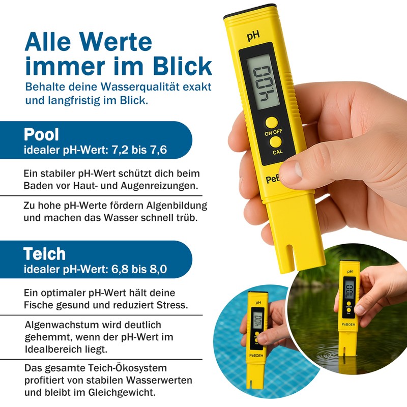 PeBOEH Digital pH Meter for Pool, Aquarium, Drinking Water -