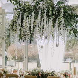 3Pcs 7.2Ft/Piece Artificial Flowers Wisteria Garland Artificial Wisteria Vine Hanging Flower Greenery Garland for Home Garden Outdoor Wedding Arch Floral Decor (White)