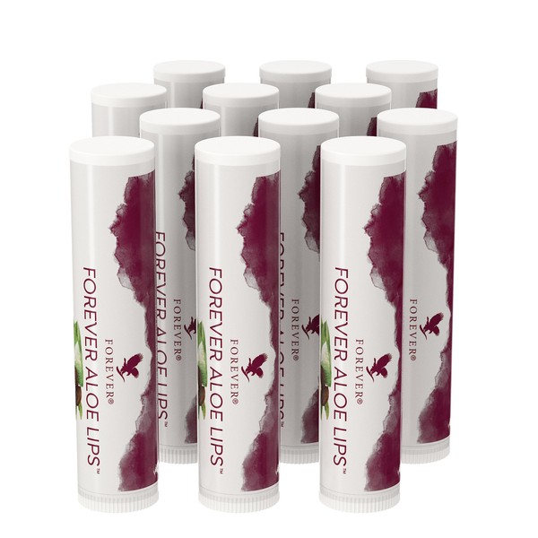 Forever Living Products Aloe LipsT (Pack of 12) Lip Balm 4.25g Jojoba Oil Soft Lips Gluten Free Dermatest Certified