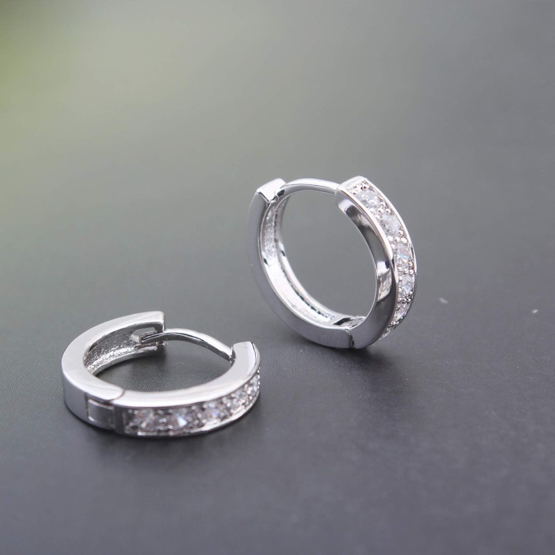 18K Oro Blanco Chapado Aretes con Diamante con Zirconia Cúbica,
