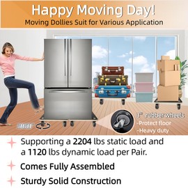 HBFBDRCT Hardwood Furniture Moving Wooden Dolly with 4 Rubber Silent Wheels,15 Inch Securely Holds 2204 Lbs Heavy Duty Rolling Mover for Piano Couch Fridge Washing Machine Big Plant, 2 Packs