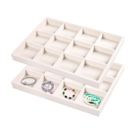 Justsoso 2pcs/Set Velvet Jewelry Tray, 12Grids Large Storage Tray for Bracelet Bangle Beads Display, Jewellery Organizer Box Tray for Home Drawer or Shop Store Selling Show (Beige Velvet)