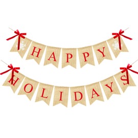 VILIFEVER Happy Holidays Banner Burlap, Christmas Decorations for Home Office, Christmas Banner for Fireplace Mantel Indoor Outdoor Decor, Happy Holidays Sign Xmas Party Supplies