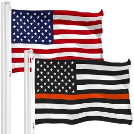 UD_G128 Combo Pack: USA American Flag & Thin Orange Line Flag 3x5 FT Printed 150D Indoor/Outdoor, Vibrant Colors, Brass Grommets