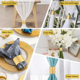 ChilStikUni Nano Material Reusable Napkin Band, Glue-Free Tear-Proof Water Resistant Oil-Proof Napkin Bands Set of 50(Front Brushed Gold Color and Back Silver), 6 Adjustable Sizes Napkin Rings